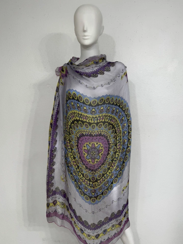 Emilio Pucci Blue Pink Multi Silk Chiffon Shawl Scarf 54” x 54” - Image 3 of 4