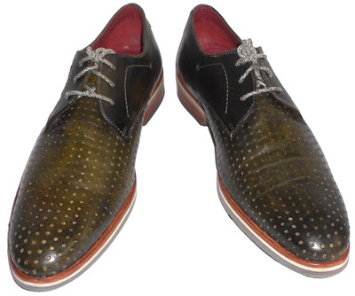 DANIEL HECHTER HERREN LEDER SCHUHE Gr.46 GRÜN HALBSCHUHE SCHNÜRER MEN