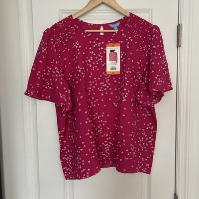 Draper James Women's Flutter Sleeve Blouse Pink XXL New