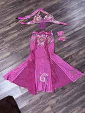 Professional Pink Belly Dance Costume 5 Pc Beaded Rhinestone Bra Skirt Set