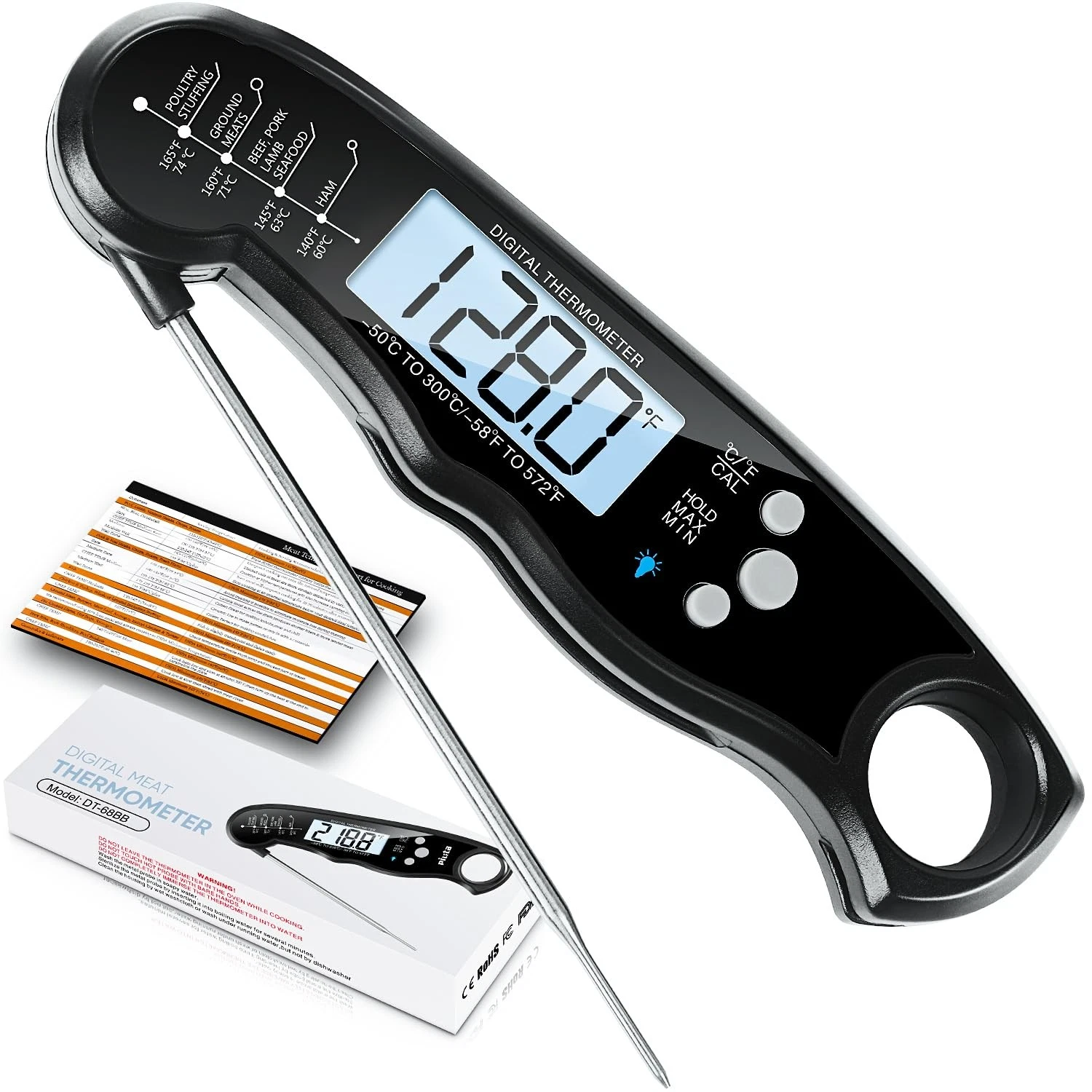 Digital Meat Thermometer, Waterproof Instant Read Food Thermometer for Cookin...