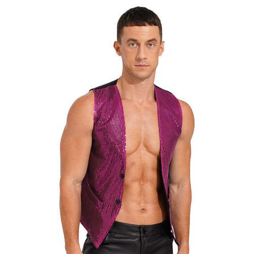 Men Sequined Waistcoat Sleeveless Vest with Hat and Necktie Carnival Disco Party - Picture 33 of 71