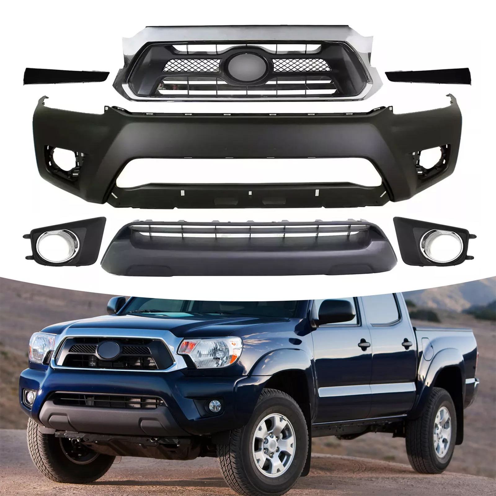 Front Bumper Cover Fascia & Grille Assembly Kit For 2012-2015 Toyota Tacoma