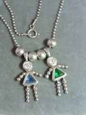 Sterling Silver Blue Green Birthstone Child Charm 24" Chain Necklace Cj 47