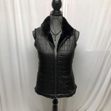 Nicole Miller Reversible Faux Fur Puffer Vest Black Womens Size XS Full Zip Coat