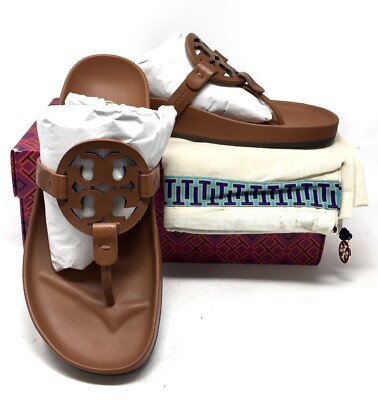 TORY BURCH Miller Cloud Calf Leather Sandals Brown Aged Camello