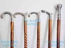 Lot of 5 Silver Brass Head Handle Knob Victoria 3 Fold Wooden Walking Stick Cane