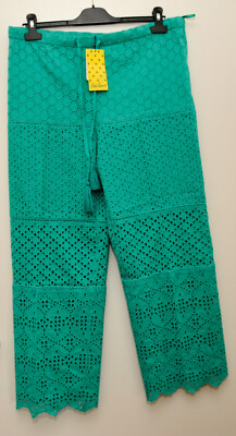 Fabulous LUISA SPAGNOLI Turquoise Cotton Summer Trousers. Sz 8. Brand New