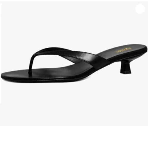 Pazzion Women Fashion Open Toe Kitten Heels Flip Flops Slip On Low Heeled Black