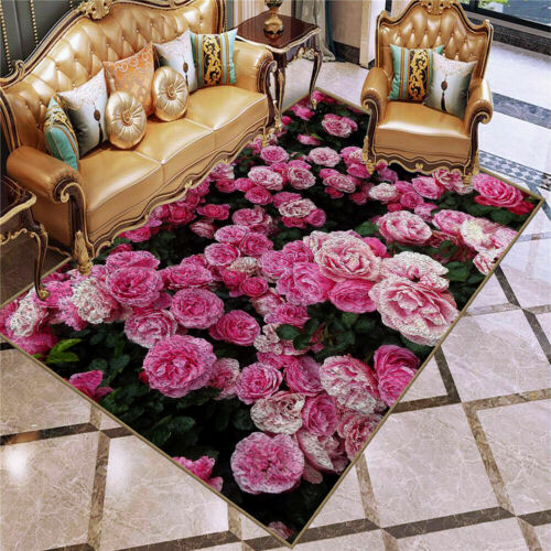 Peony Flowers Bloom Cashmere Rug Doormat Bedroom Floor Mat Carpet Decor - Picture 10 of 13