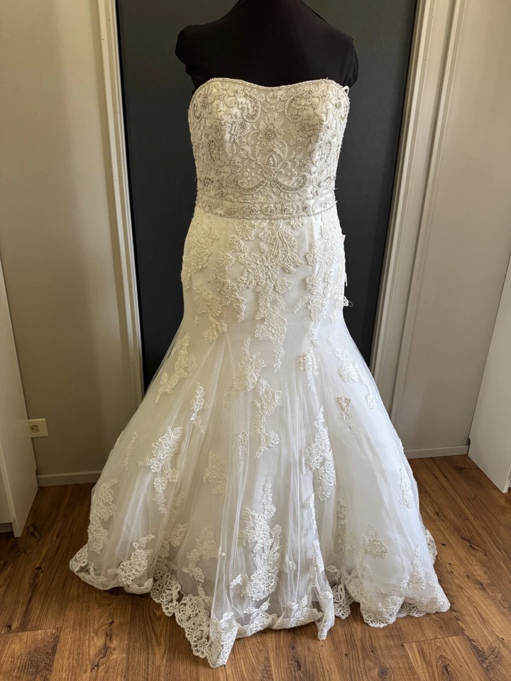 Enzoani SZ 16 Gerry Mermaid Wedding Dress Ivory/Silver Beaded Bodice Lace Skirt - Image 4 of 4