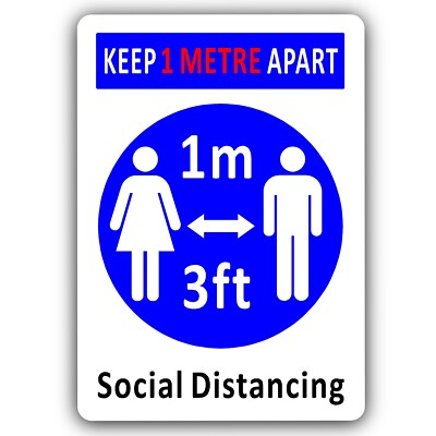 Halten Sie 1 Meter auseinander 1m 3ft Abstand Social Distancing Aluminium Blechschild Beratung