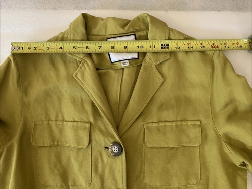 EUC Vintage Chaus Sage Green Linen Unlined Roll Up Sleeve Blazer Jacket Size 8 - Picture 5 of 9