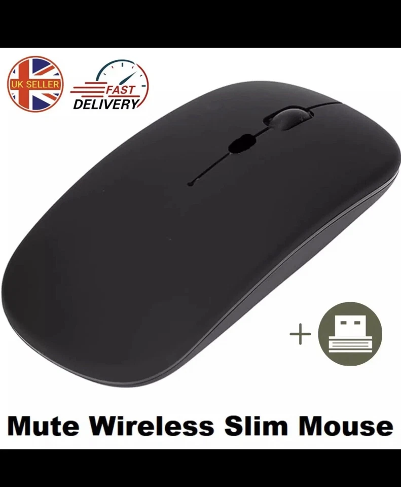 2.4GHz BLACK WIRELESS USB MOUSE SCROLL SLIM CORDLESS OPTICAL FOR MAC PC LAPTOP - Image 2 of 4
