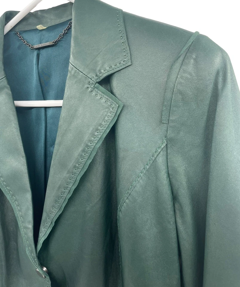 Chaqueta Blazer ELIE TAHARI Verde Para Mujer Cuero Cordero Ajustada Talla Pequeña Foto 4 de 4
