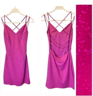 Soho Mexico Glitter/Sparkle Dress Open Back Strappy Small Pink 