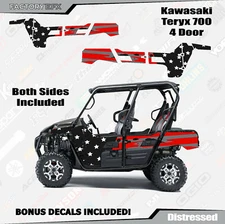 Red Subdued USA Flag Racing Graphics kit fits Kawasaki Teryx 700 4 Door decals
