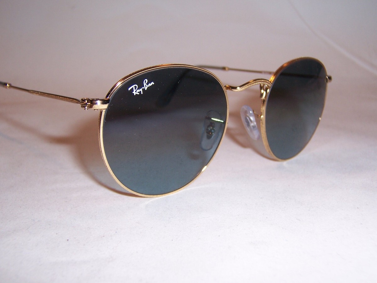 New RAY BAN Sunglasses ROUND METAL 3447 001/3M GOLD/BLUE  display picture 2