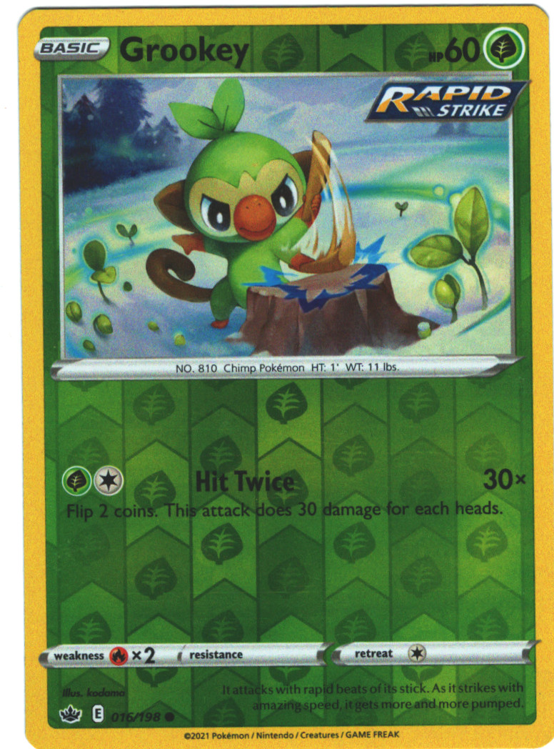 Grookey 16/198 Chilling Reign Reverse Holo Common Pokemon Card Pokémon TCG