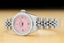 ROLEX LADIES OYSTER PERPETUAL 67180 PINK ARABIC DIAL DIAMOND BEZEL STEEL WATCH 2