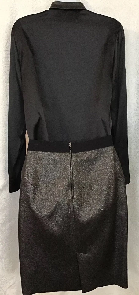 Les Copains Falda y Top Abotonado Negro Brillante Tela Sedosa Talla 6 Foto 3 de 4
