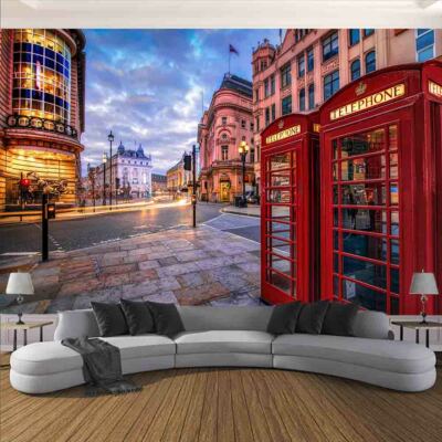 Red Phone Booth City 3D Full Wall Mural Photo Wallpaper Printing Home Kids Decor
