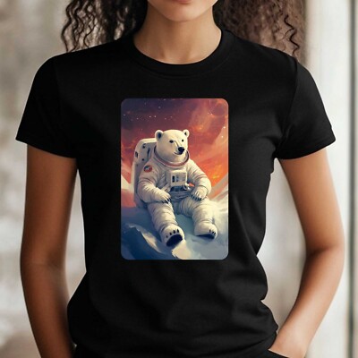 Women Polar Bear as Astronaut Print Cotton T-Shirt Size XS to 3XL