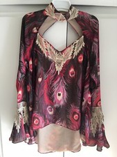 Mini Dress/Shirt - Peacock Feathers Style Pattern And lace - One Size