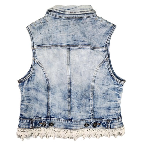 BKE Denim Vest Women M Embellished Western Edgy Boho Chic Bling Alternative - Picture 6 of 9