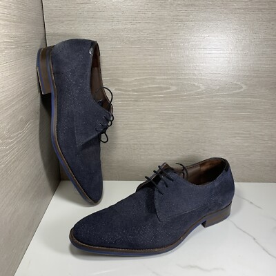Floris Van Bommel Blue Dot Suede Oxfords Dress Shoes Men's Sz 7.5