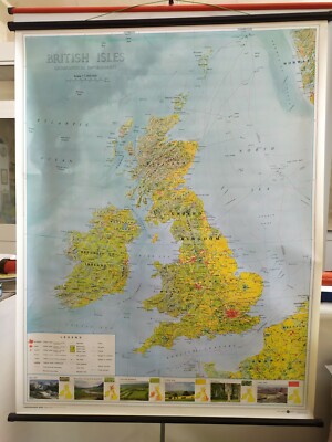 VINTAGE HERUNTERROLLBARE GEOGRAPHISCHE SCHULKARTE DER ÖSTLICHEN BRITISCHEN INSEL Physik