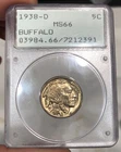 1938-D Buffalo Nickel graded MS66 by PCGS Rattler Holder Nice Coin