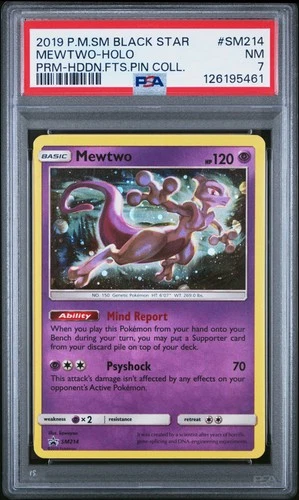 2019 POKEMON SM BLACK STAR PROMO HIDDEN FATES PIN COLL #SM214 MEWTWO-HOLO PSA 7