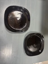 Set Of 2 Linens N Things Quadro Black Salad Plates