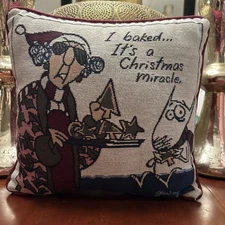 Maxine Tapestry Pillow Shoebox Hallmark I Baked It's a Christmas Miracle Damask