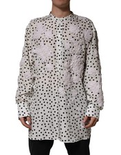 Dolce & Gabbana White Polka Dot Floral Embroidery Men Men's Shirt Authentic