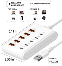 10 Port USB C Charger Multi Fast Charging Station Hub For Phone Tablet Desktop
