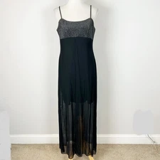 Vtg Y2K Blondie Nites Black Long Formal Dress Babydoll Sheer Size 13-14 Women's