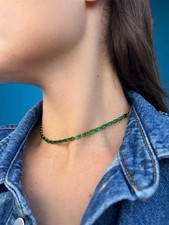 15TCW Baguette Cut Lab Created Emerald Choker Necklace 14k Yellow Gold Plated