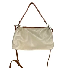 Valentina Pebble Leather Convertible Bag Ivory Brown Crossbody Quite Luxury Bag 