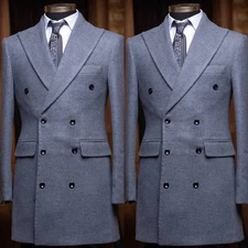 Men's Long Wool Overcoats Wide Peak Lapel Business  Men Jackets Winter Out Wear