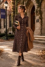 American Eagle Brown Floral Button Front Midi Dress Women’s Small Cottagecore