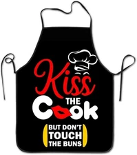 Funny Kiss The Cook Apron Theme Cooking Chef Work Women Men Adult Girl Kid We