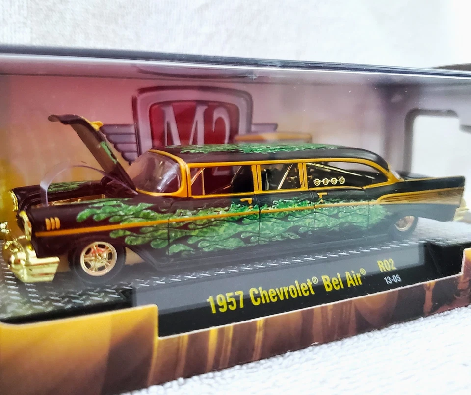 Chevrolet Bel Air '57 1957 Chevrolet Bel Air Bk 1957 barras elásticas automáticas M2 Machines Chase con oro Foto 3 de 4