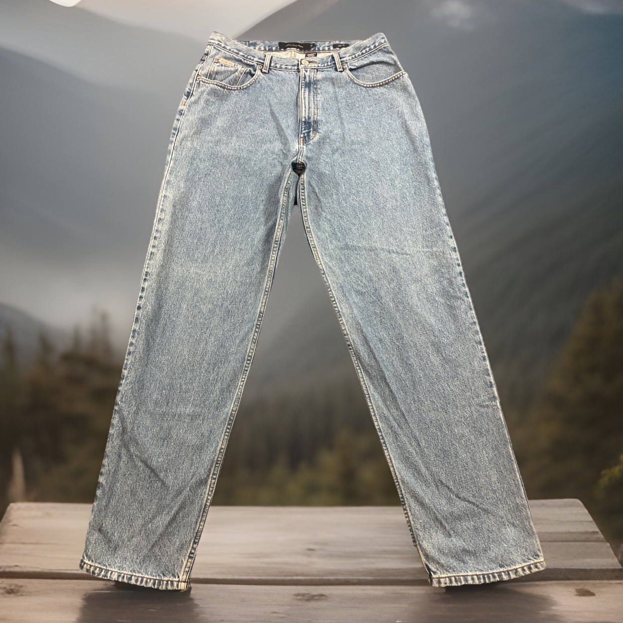 Mens 36x34 Easy Fit Straight Leg Denim Double Stone Wash Blue