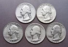 Lot of (5) Pre 1964 Washington Quarters  90% Silver 42S - 47S - 48S - 62D - 63D*