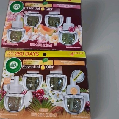 New-2 Pks Of 4=8 Air Wick Infused W/ Essential Oils-White Flower & Melon Refills