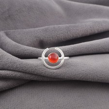 925 Sterling Silver Round Carnelian Band Unique Anniversary Wedding Ring Jewelry