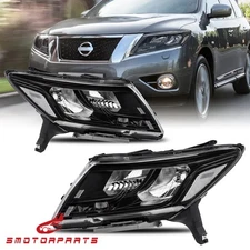 2PCS Black Headlights Headlamps For 2013 2014 2015 2016 Nissan Pathfinder LH+RH