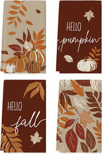 Fall Decorations Hello Pumpkin Maple Leaves Kitchen Towels Autumn 4PCS 18X26"